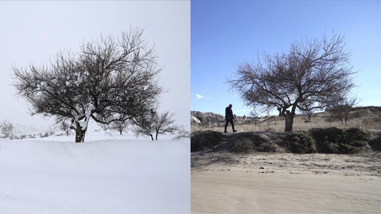 Kapadokya'da bir yılda yaşanan kuraklık aynı açıdan çekilen görsellerde